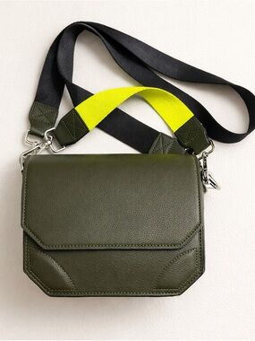 Zara Olive Green Crossbody Bag w/ Neon Strap | Minimal Chic Street Style